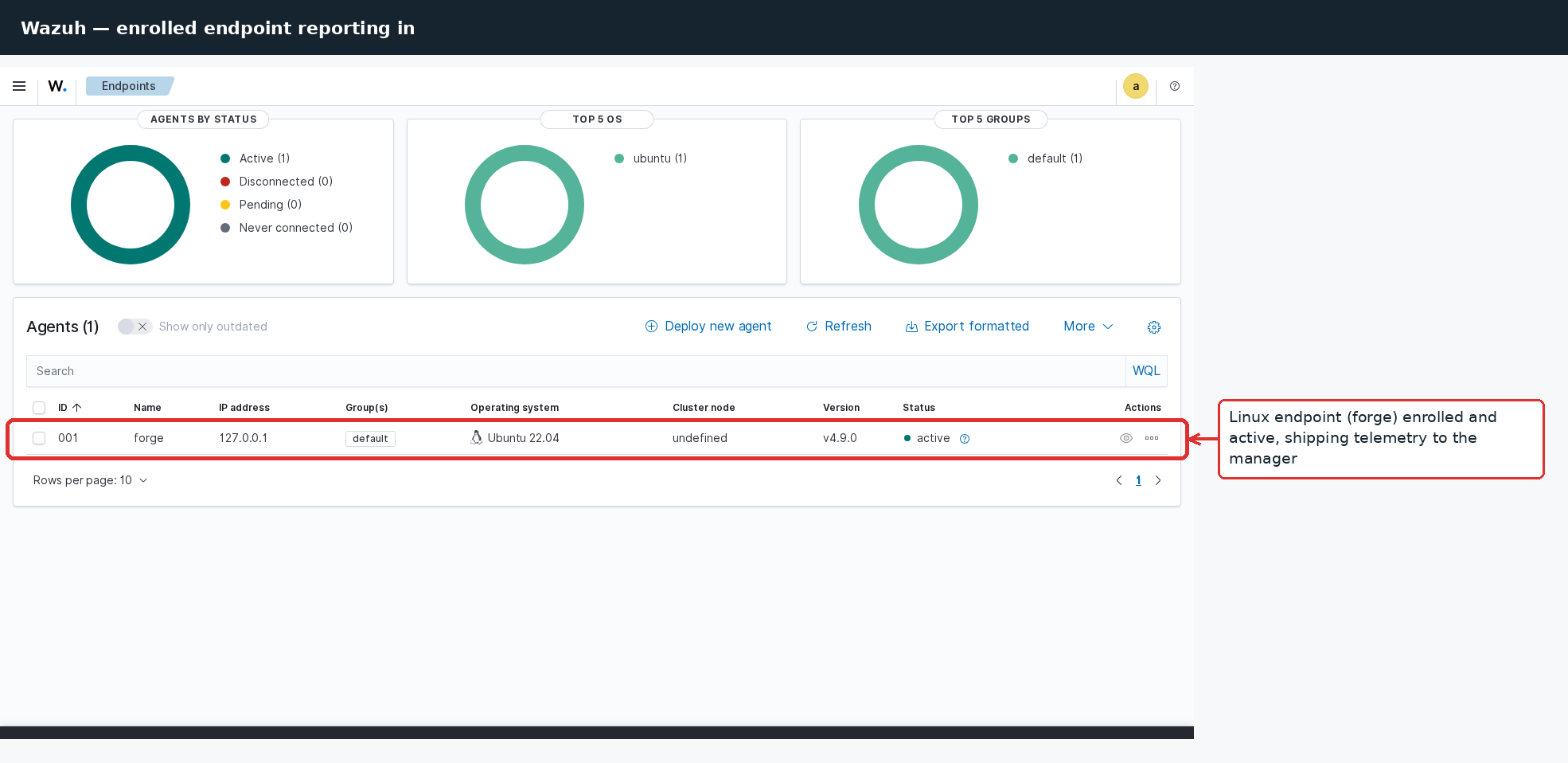 SOC automation lab Wazuh agent view